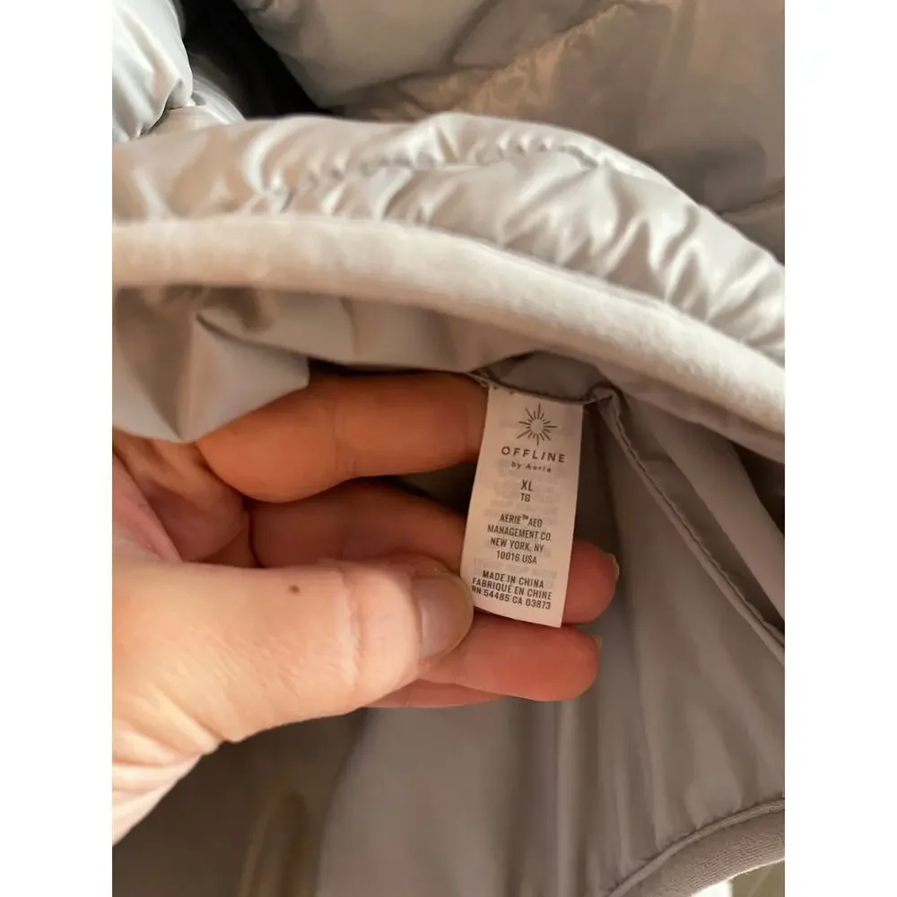 Offline By Aerie Hooded Puffer Jacket Womens Size XL Silver Full Zip Long Sleeve - Picture 5 of 8